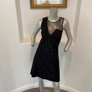 SACHIN + BABI Sheer Illusion Beaded Black Mini  Dress Sleeveless A-Line